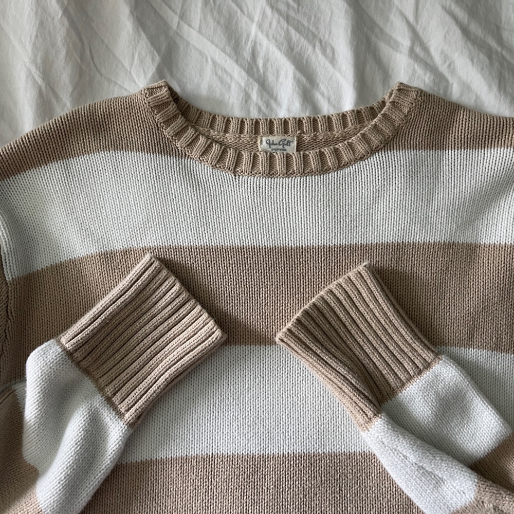 Brandy Melville Tan and White Striped Sweater